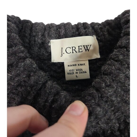 VTG J.CREW Mens 90's Grey Blue Stripe Wool Hand Knit Chunky Sweater - Size Large - Picture 4 of 6